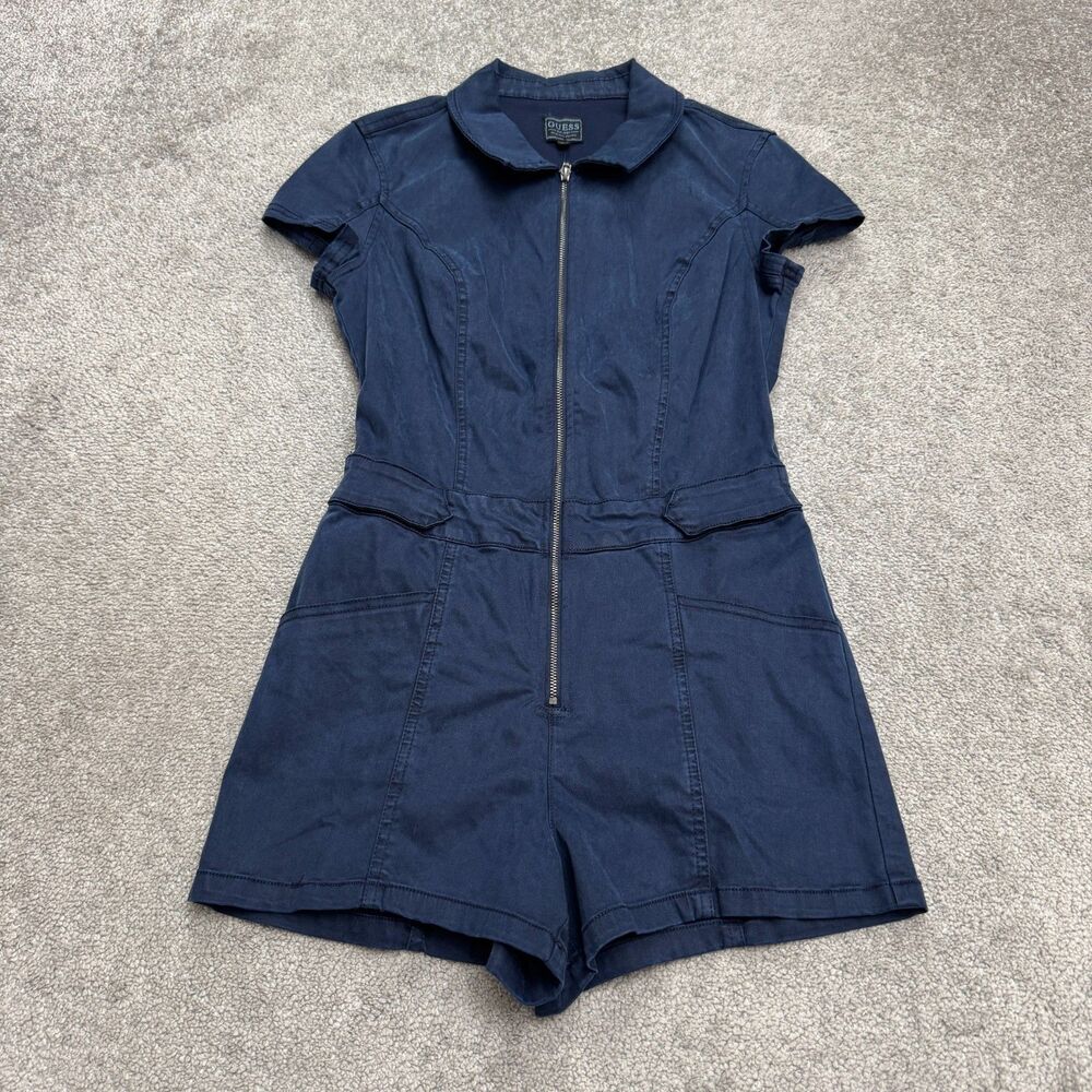 Guess Gemma Zip Front Romper Womens Small Secret Navy Blue Tencel Utility NWT